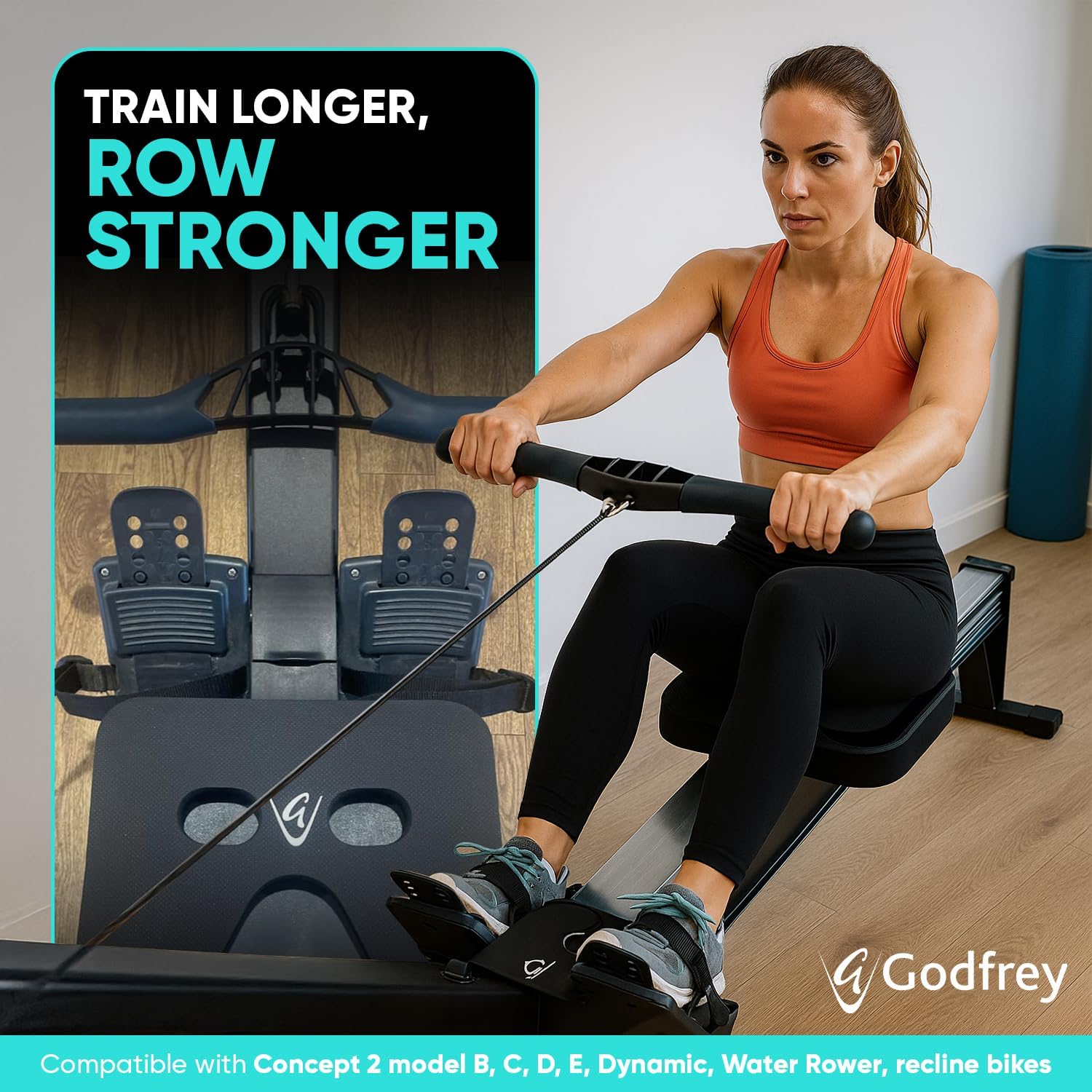 Godfrey Ergo Rowing Machine Seat Cushion - Anti-Slip Neoprene Rower Pad with Textured Rubber Surface for Concept2 Models, Water Rower, Recline Bikes, Peloton, Rowing Boats - Image 6