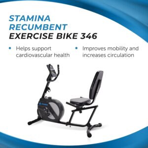 Stamina Recumbent Exercise Bike for Home 346 w/Smart Workout App – Stationary Bike for Adults, Seniors w/Large, Adjustable, Comfortable Seat & Walk-Thru Design