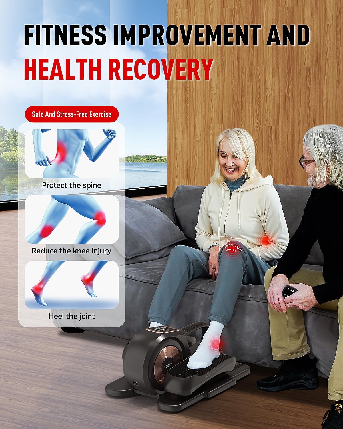 HARISON Under Desk Elliptical Machine with Multi-Functional LCD Display, Ellipse Leg Exerciser for Seniors with 12-Level Adjustable Speed and Resistance Bands - Image 6