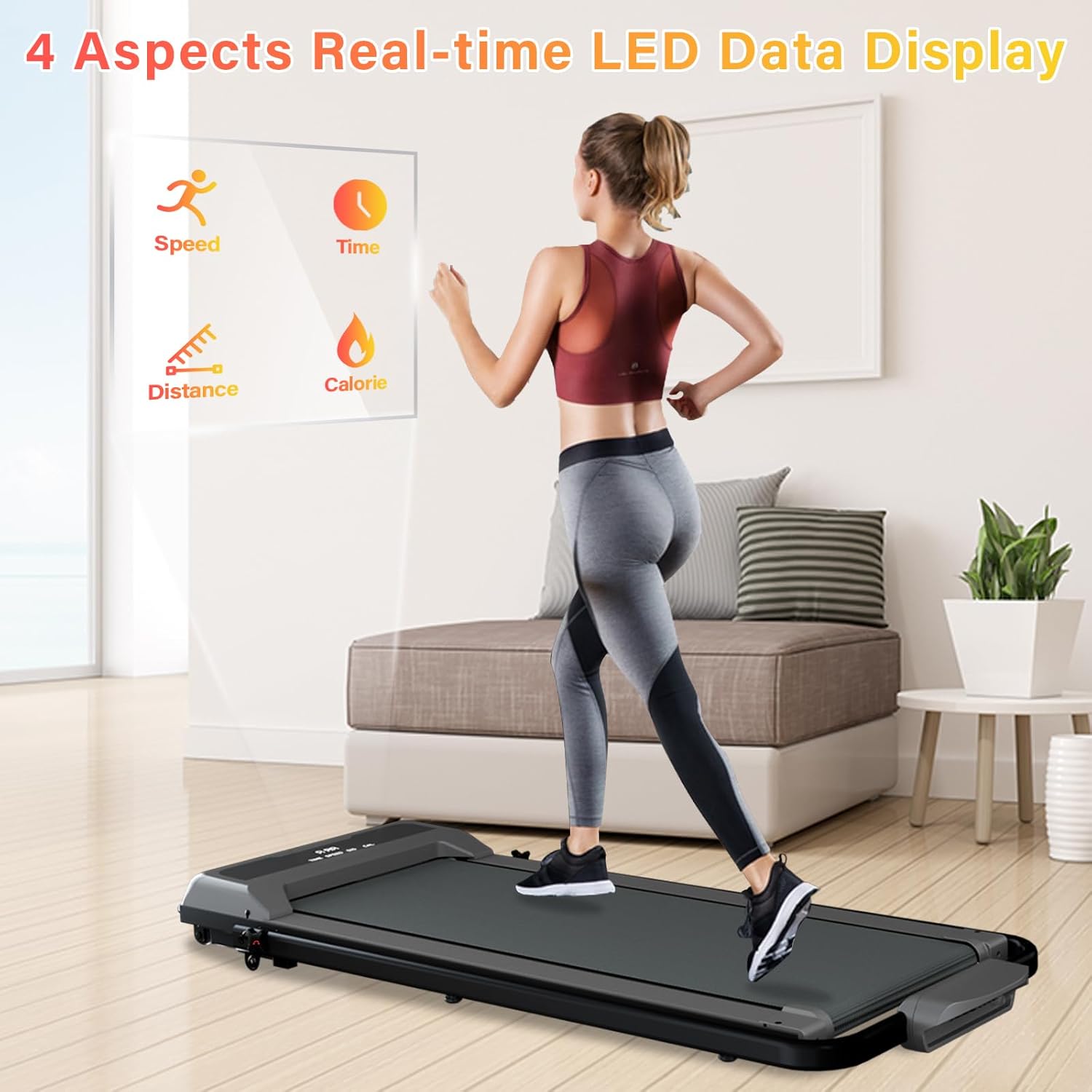 Treadmill, Walking Pad, Treadmills for Home Foldable with Handle Bar, 6.2 MPH Running Treadmill with Remote Control and LED Display, Running Machine for Home Office Use (300lbs Capacity) - Image 6
