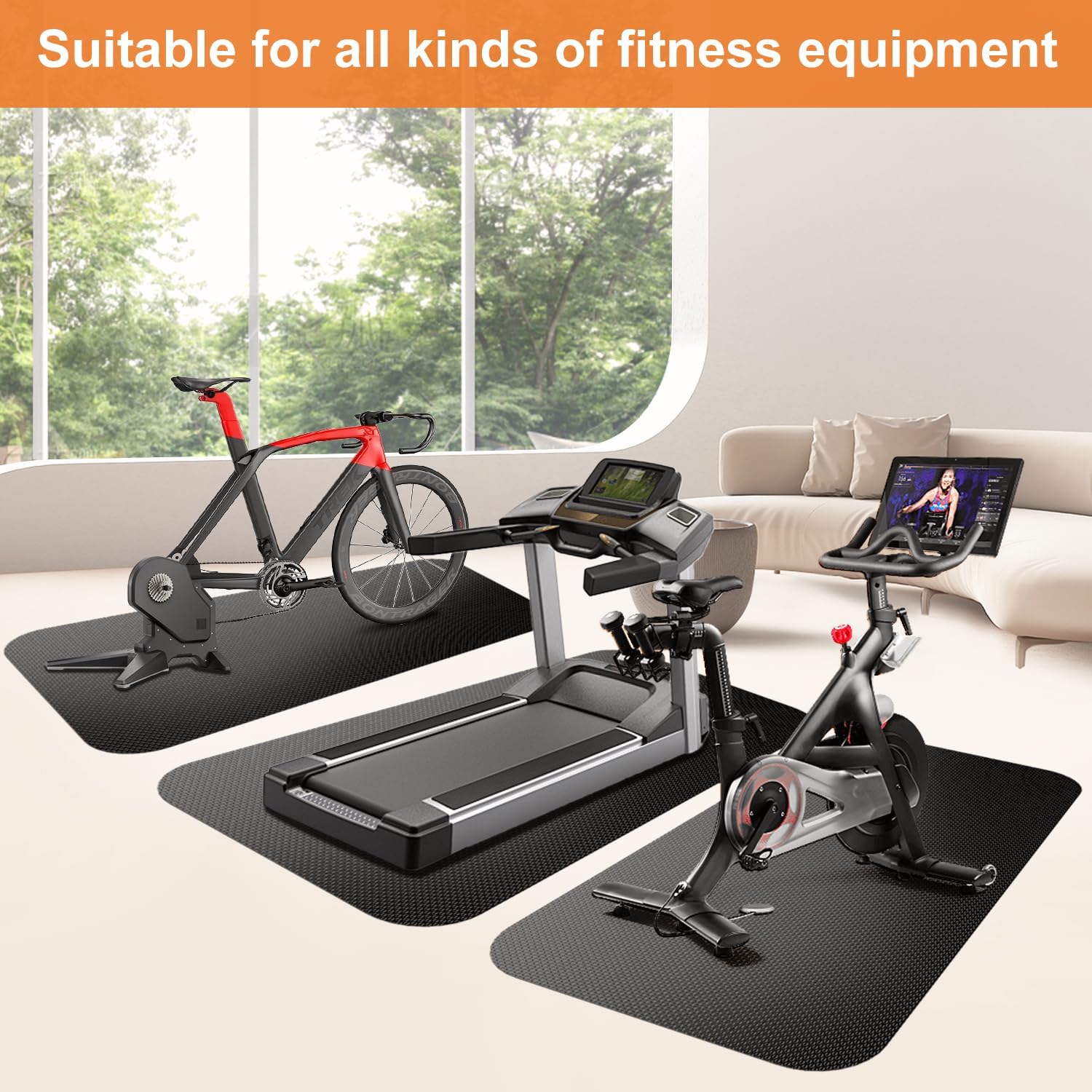 Rowing Machine Mat 96" x 30" with Storage Bag and Sports Towel,Treadmill Mat for Carpet & Hardwood Floors,Rower Mat,Elliptical Mat,Bike Mat,Gym Exercise Equipment Mat,Fitness Equipment Mat - Image 5