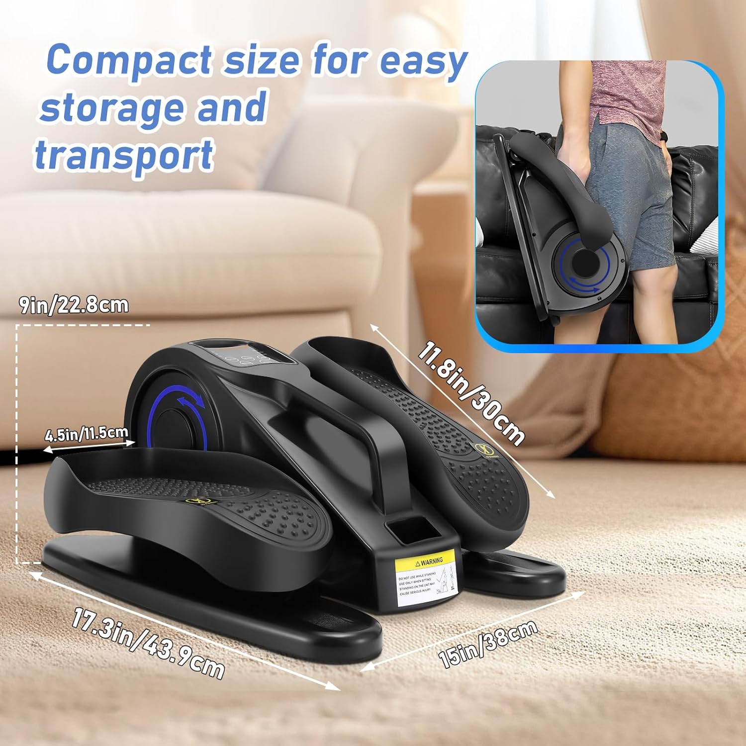 Under Desk Elliptical Machine, Adjustable Speeds Electric Trainer with Remote, Portable Seated Pedal Leg Exerciser for Teens Seniors and Adults - Image 6