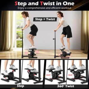 Goplus 2 in 1 Twist Stepper with Handlebar, 330 LBS Hydraulic Stair Stepper w/Waist Twister Platform, LCD Monitor, 5-Level Height Adjustable, High Resistant Step Machine for Cardio Exercise at Home