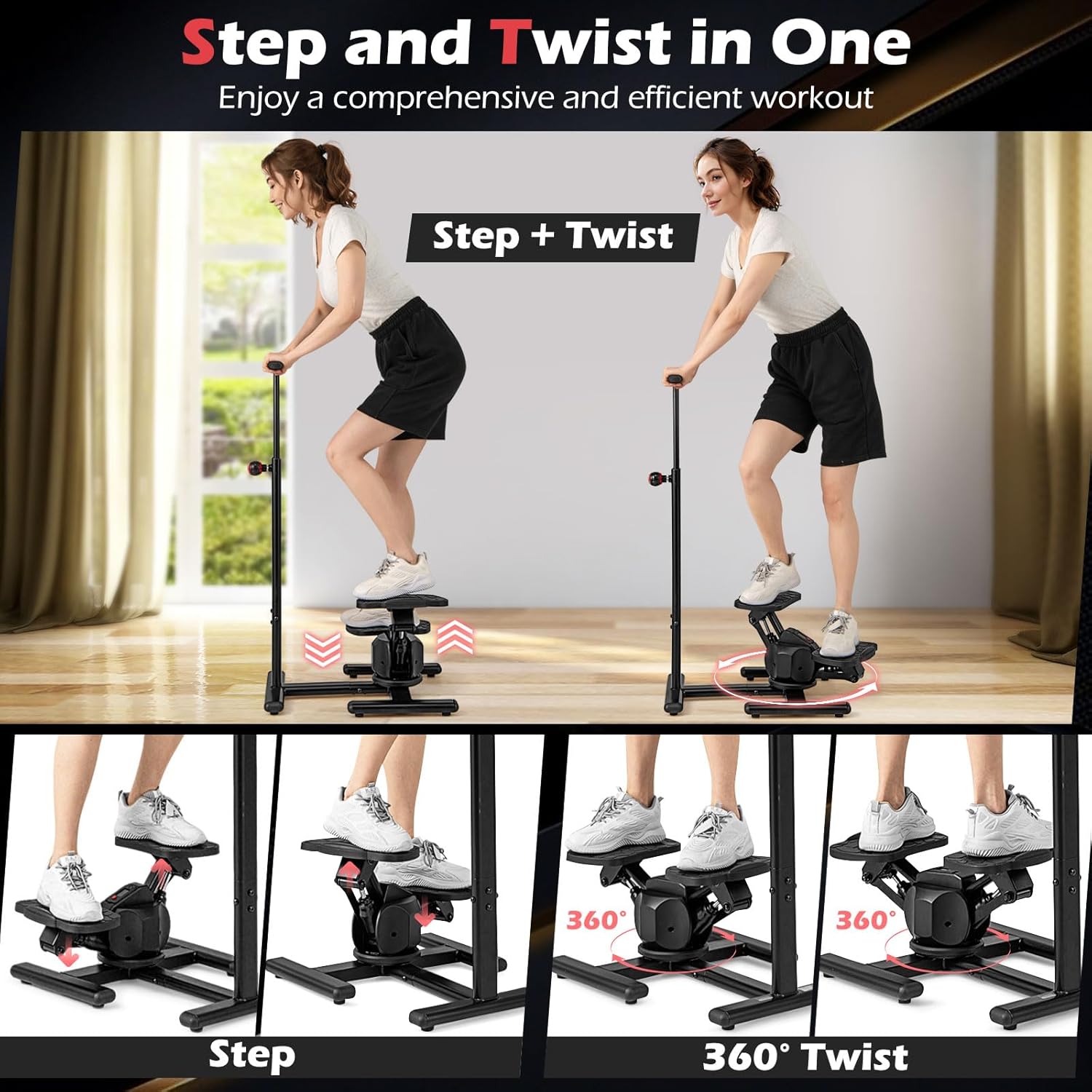 Goplus 2 in 1 Twist Stepper with Handlebar, 330 LBS Hydraulic Stair Stepper w/Waist Twister Platform, LCD Monitor, 5-Level Height Adjustable, High Resistant Step Machine for Cardio Exercise at Home - Image 2