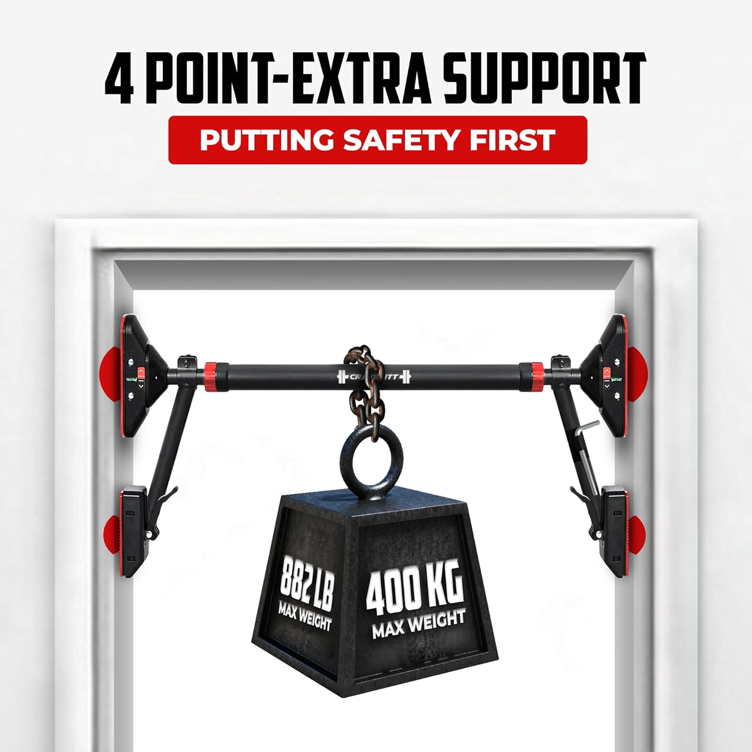 Pull Up Bar for Doorway with Resistance Bands & Wrist Wraps, Adjustable Chin Up Bar for Upper Body Workouts, 29.9" - 35.5" Locking Mechanism, No Screw Installation, Supports 880 lbs - Image 4