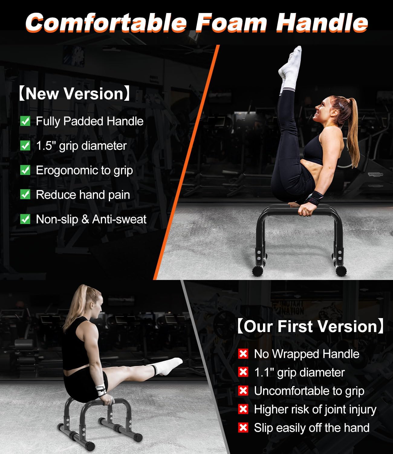 Push Up Bar, 12 Inch High Non-Slip Parallettes Bars & Dip Bars With Foam Handles, Heavy-Duty No Wobbling Calisthenics Equipment For Handstand, L-Sit, Gymnastics, Strength Training Home Gym Use - Image 5