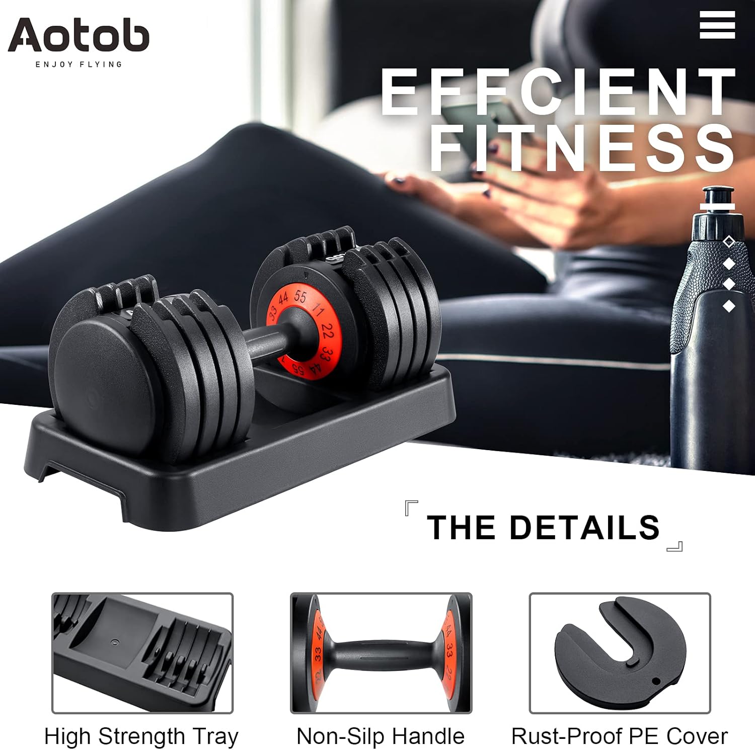 AOTOB 25/55 LBS Dumbbell Set, Anti-Slip Fast Adjust Turning Handle, Adjustable for Men and Women, Pair for Home Gym Exercise - Image 4