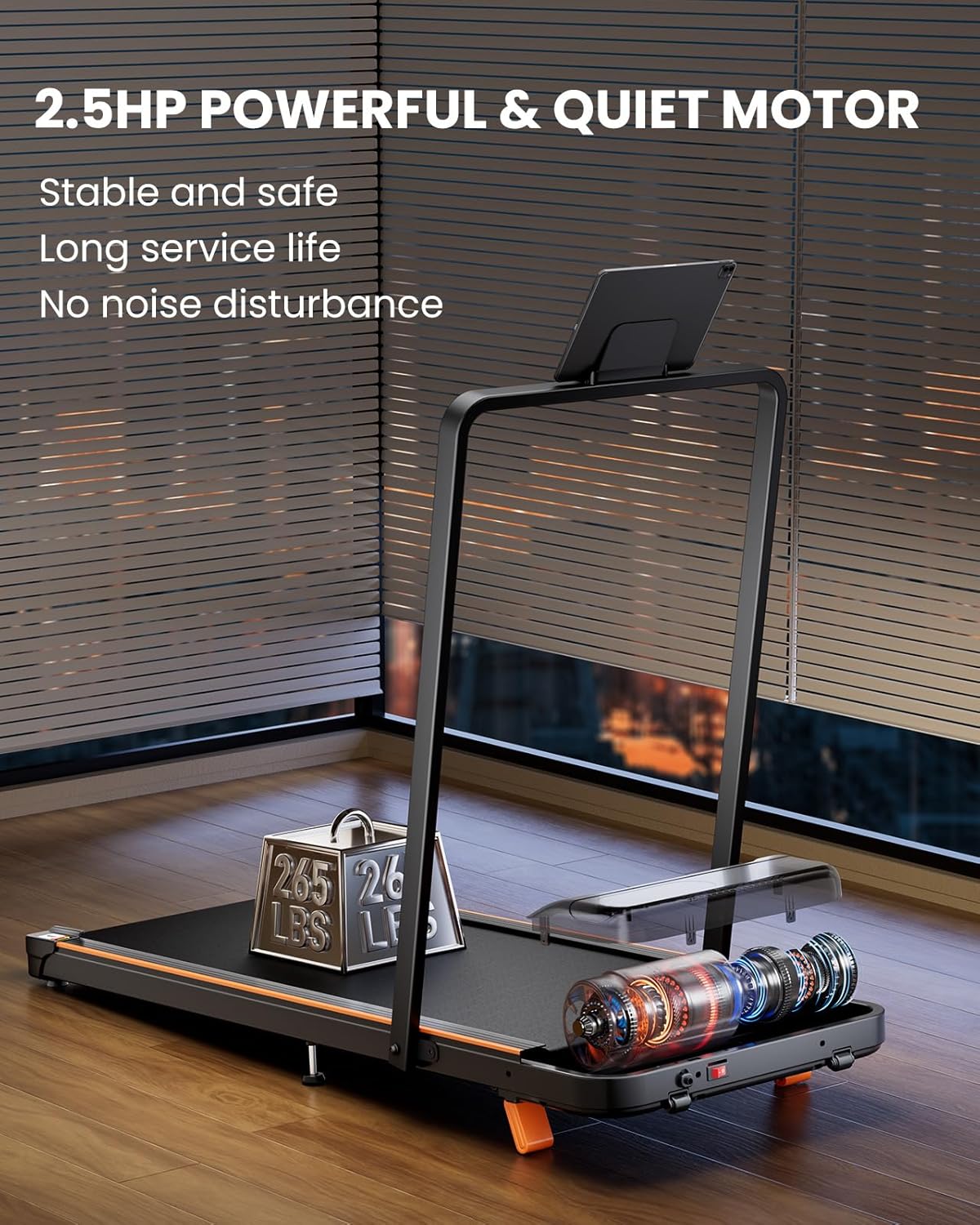 Walking Pad - 2.5 HP Walking Pad with Handle Bar, 2 in 1 Foldable Walking Pad with Incline, Small Treadmill with LED Display & Remote Control for Home Office Under Desk, 265 LBS Capacity - Image 3