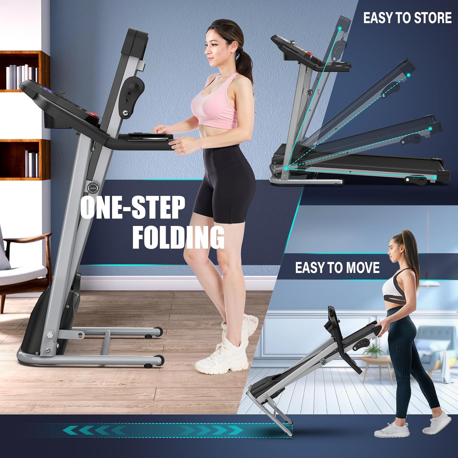 FYC Compact Folding Treadmill for Home - 2.5HP Quiet Brushless Motor, 3-Level Incline, 7.5 MPH, Shock Absorption, Space-Saving Design for Running, Walking - Treadmill for Small Spaces & Home Use - Image 5
