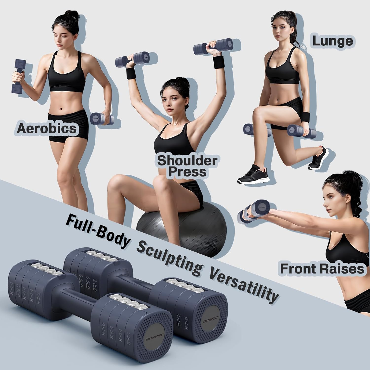 EAST MOUNT Adjustable Weight Dumbbells Set of 2, 8 in 1 Hand Weights for Women 2lb/3lb/4lb/5lb/6lb Dumbbell Weights Set 12 lbs/Pair Hand Weights for Home Office Gym Workout - Image 6