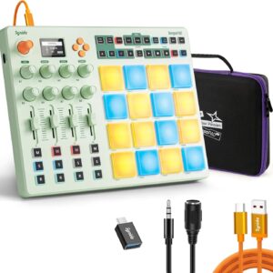 Midi Pad Controller, Portable Beat Maker Machine with Drum Pads, Beginners Beating Pad Velocity Sensitive, LED Display for Music Production (Wireless MIDI)