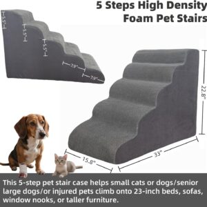 5 Step Pet Stairs Ramp for High Beds Sofas 5-30 Inch with Sturdy Non Slip Waterproof Pads, Machine Washable Cover Indoor Balanced Design for Cats Dogs Small Medium Large XL Pets Grey (Grey, Large, 1)