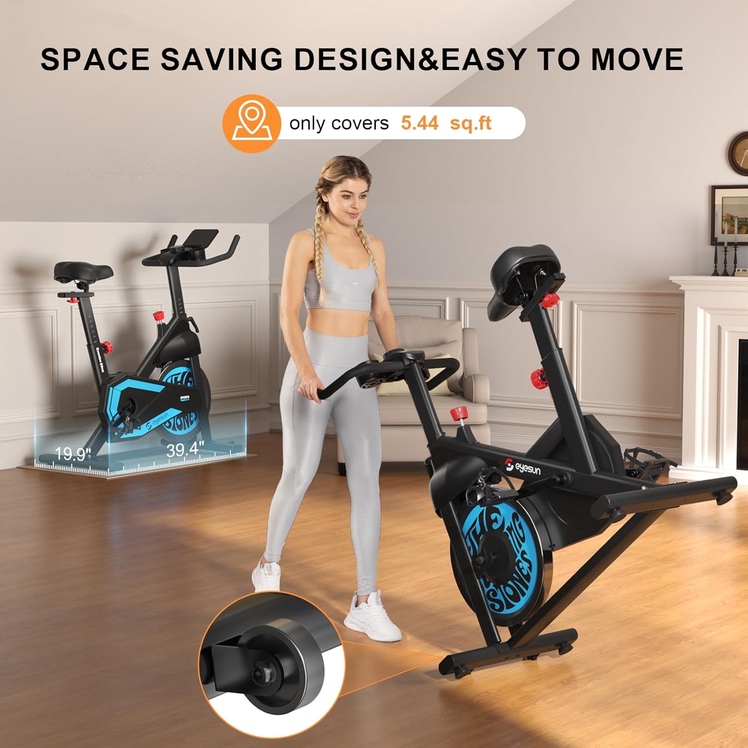 Exercise Bikes for Home,Indoor Cycling Bike with Adjustable Magnetic,Brake Pad Resistance Silent Belt Drive,330lbs Weight Capacity &Upgraded Version Seat for Home Cardio&Weight Loss - Image 8