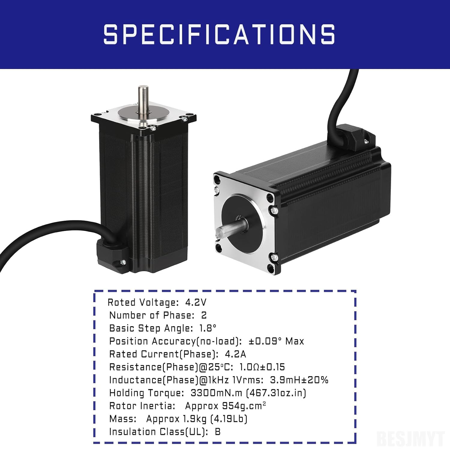 3PCS Nema 23 Stepper Motor 3300mNm(467.31oz.in) Bipolar 4.2A High Torque 110MMx57 Motors for 3D Printer CNC Milling Engraving Machine Laser Engraving 1.8 Deg 2 Phase 4 Lead Step Motor - Image 5