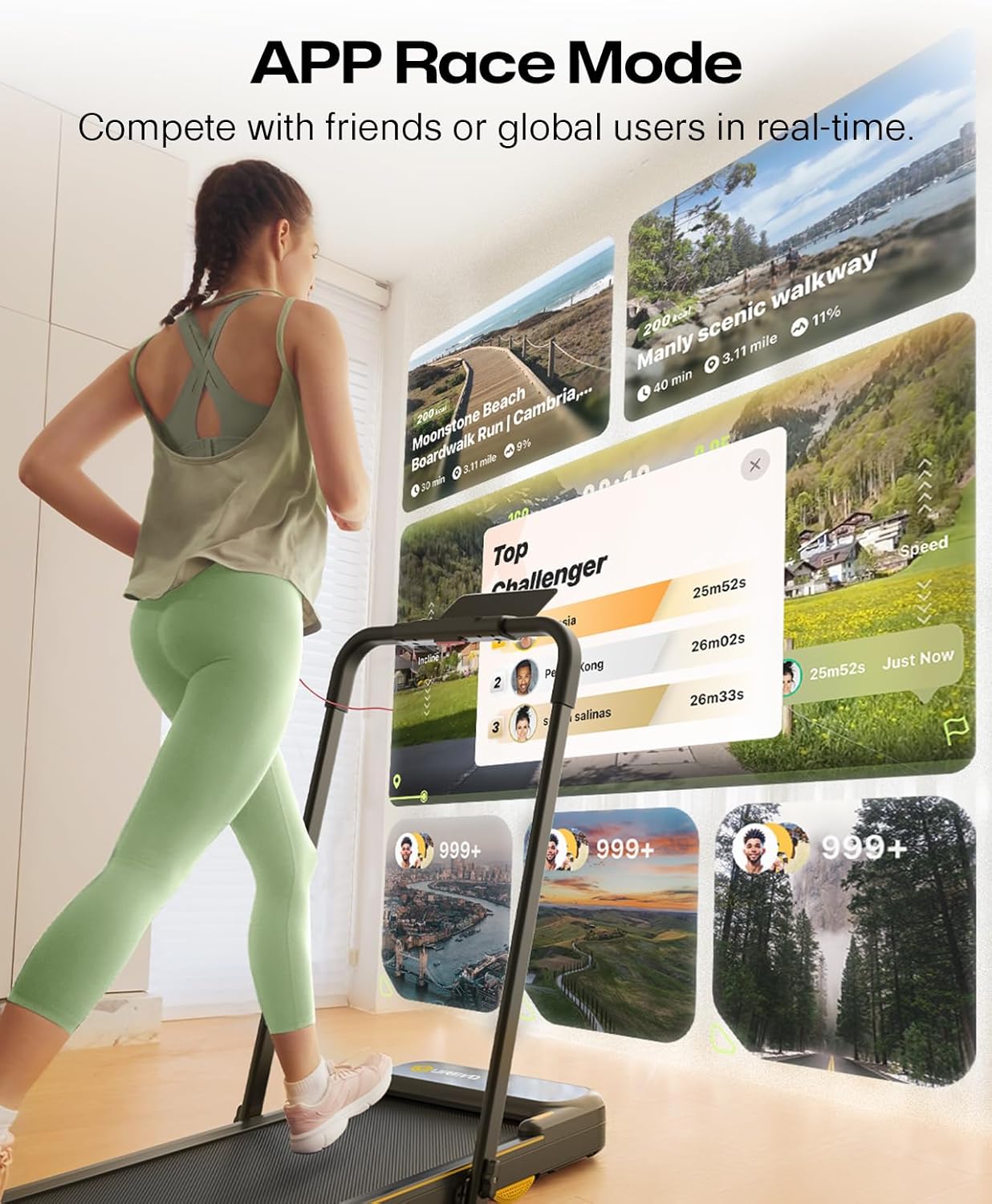 UREVO Strol 2E Smart 2-in-1 Folding Treadmill, Compact Walking Pad with Safety Handle, Plug and Play, Dual LED Display, Workout APP, Walking or Running for Home Office, Remote Included - Image 2