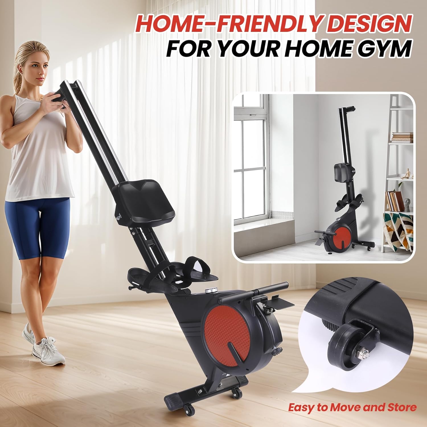 Magnetic Rowing Machine for Home with 350lb Weight Capacity, 14/32 Level Magnetic Resistance, Foldable & Compact Rower Machine, Exercise Equipment for Home Gym, Row Machine Movable - Image 8