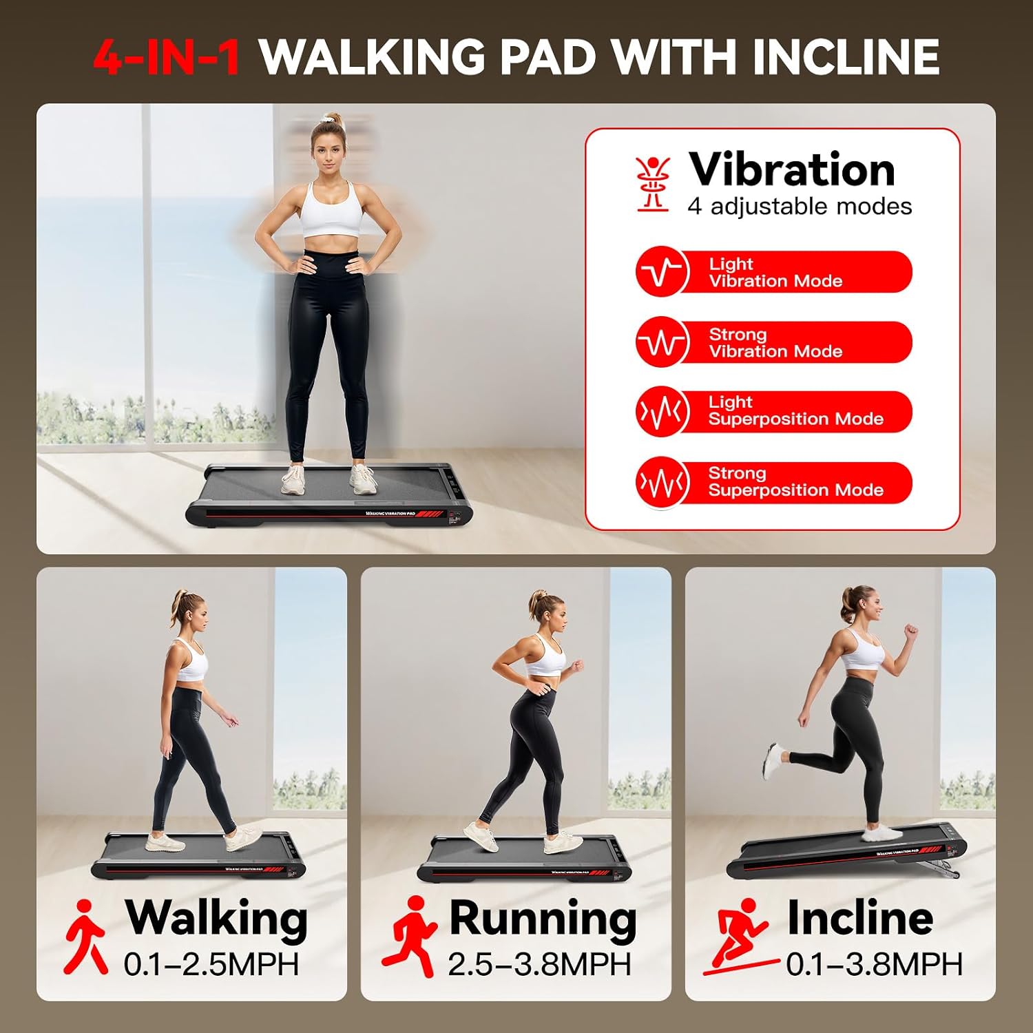 Sperax Walking Vibration Pad,Under Desk Treadmills for Home,4 in 1 Vibration Plate Exercise Machine,Portable Walking Pad with APP,350 Lb Capacity Multifunctional Treadmill Pro Max - Image 3