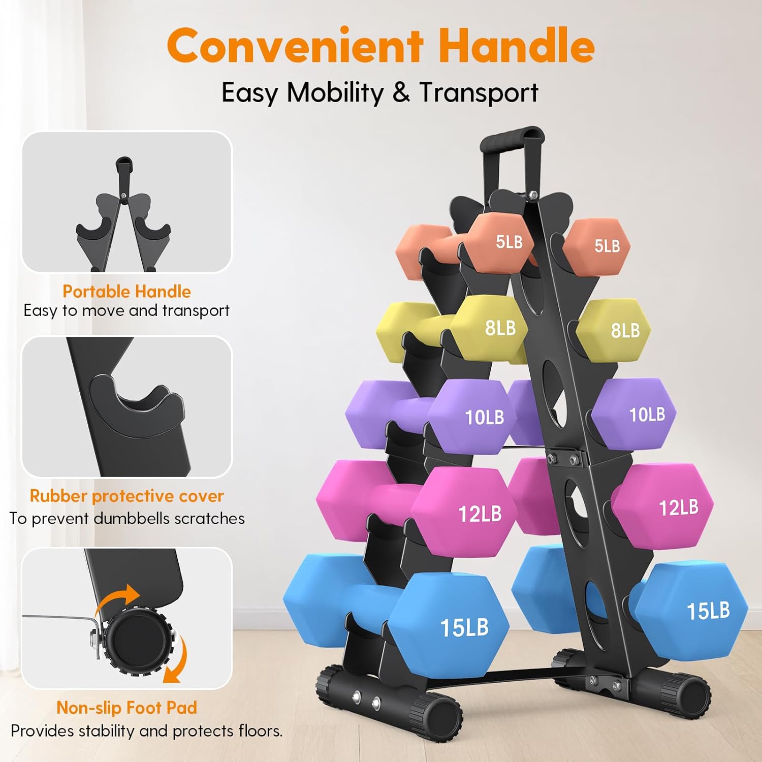AmazeFan 5 Tier Dumbbell Rack Stand Only, A-Frame Design Weight Rack with Handle, Weights Metal Strength Training Dumbbells Storage Rack for Home Gym Space Saver (Dumbells not Included) - Image 3