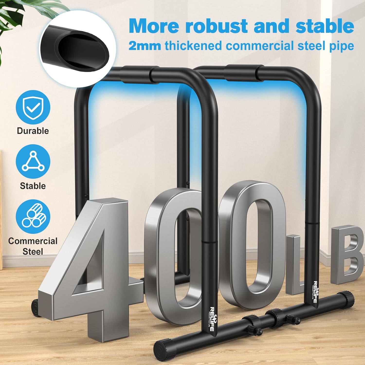 RELIFE REBUILD YOUR LIFE Dip Station Functional Heavy Duty Dip Stands Fitness Workout Dip bar Station Stabilizer Parallette Push Up Stand - Image 4