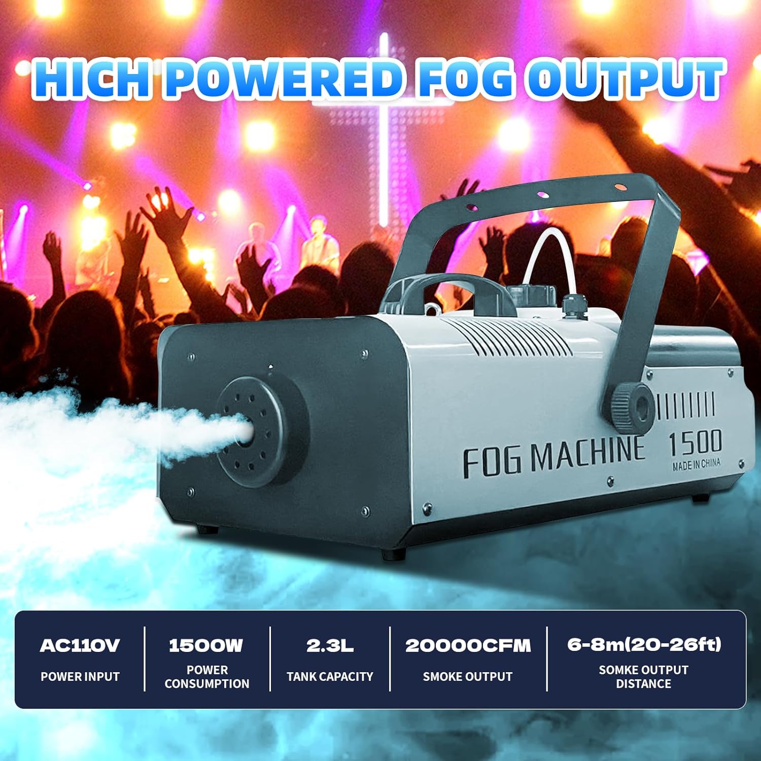 1500 Watt Fog Machine Indoor/Outdoor, Halloween Smoke Machine with Auto Mode and Wired Remote Control for Wedding, Parties and Stage Effect,20000 CFM Haze machine - Image 4