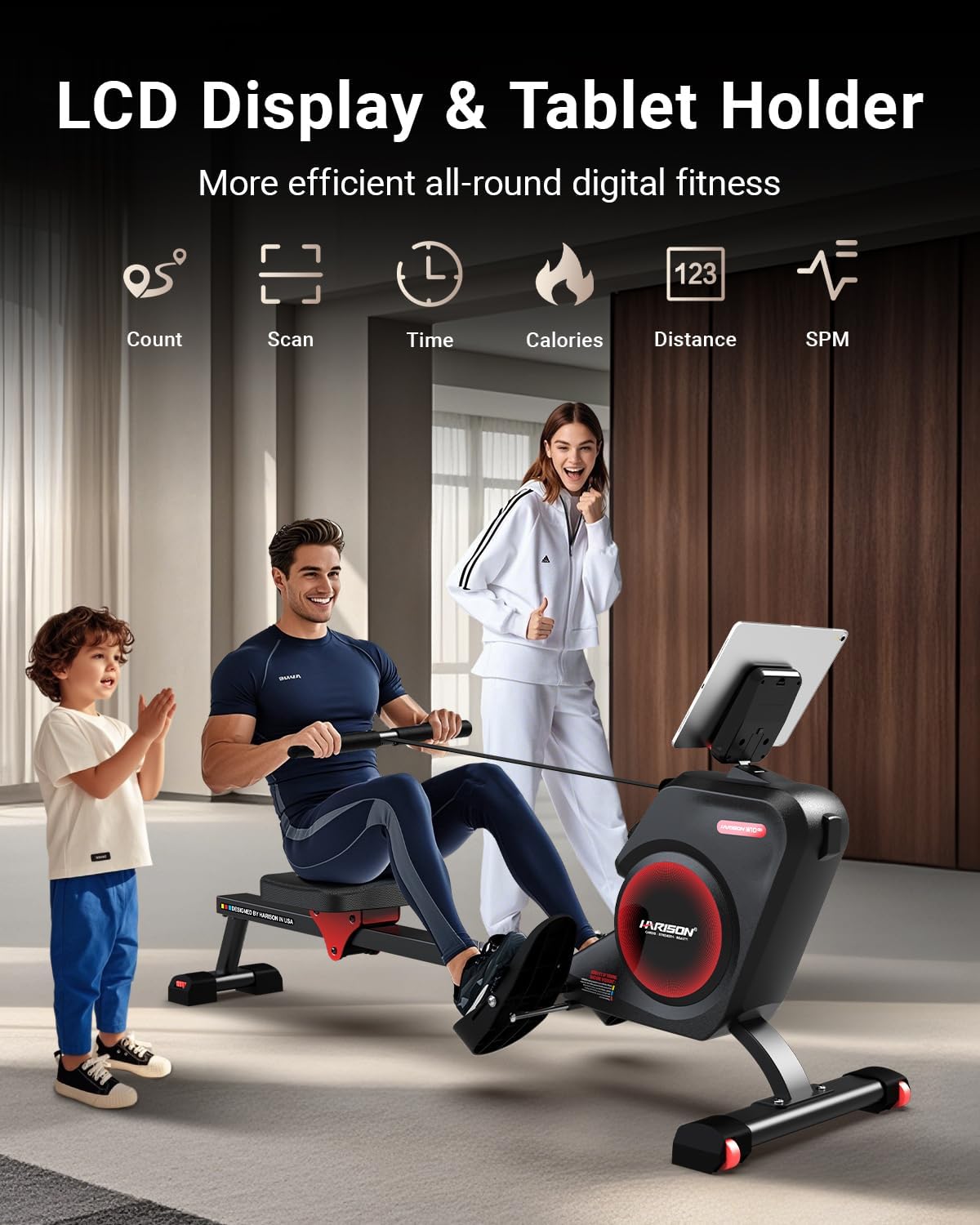 HARISON Rowing Machines for Home, Magnetic Rower Machine with US Mute System, Bluetooth, App Supported, Smooth & Quiet Slide Rail,350 LB Weight Capacity and Free Courses - Image 5