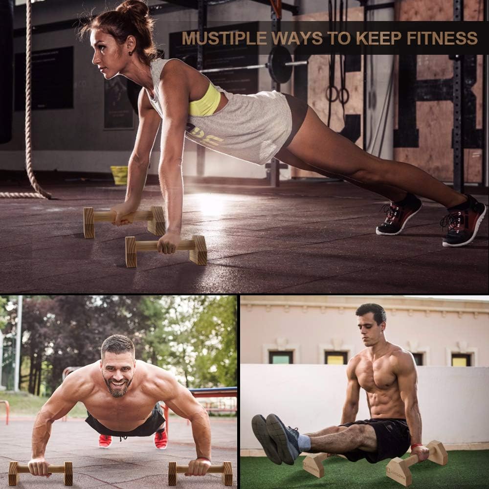 Push-up Stand, 2 PCS Wood Pushup Bars Non-Slip Base Exercise Home Workout Equipment, 30CM Wooden Parallettes Handle Stands Grip for Men Strength Training, Planks Calisthenics - Image 7