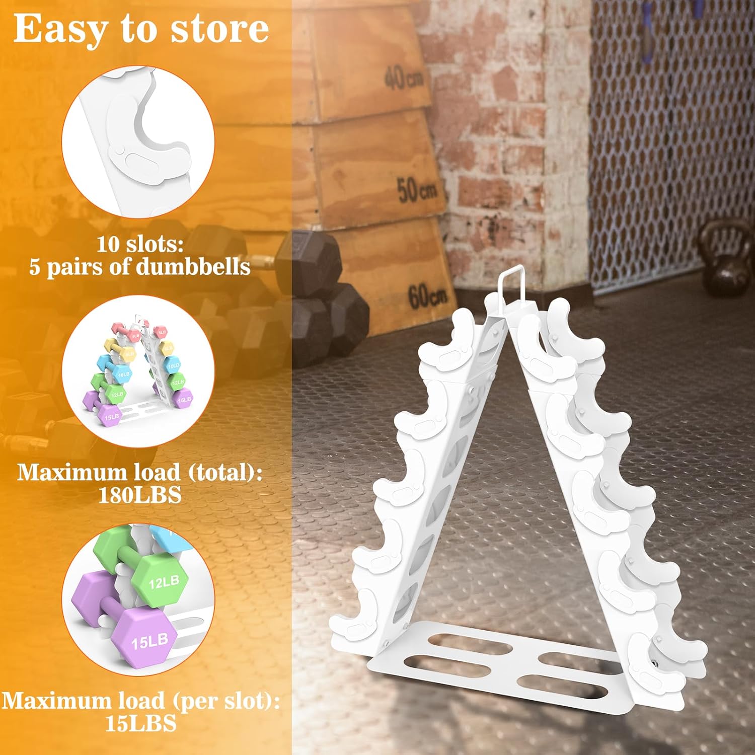 Dumbbell Rack 5 tier(Dumbbells not included), A-Frame Metal Dumbbell Holder with Handle, Multilevel Weight Storage Organizer for Dumbbells, Tree Shape Compact Weight Rack/Holder - Image 5
