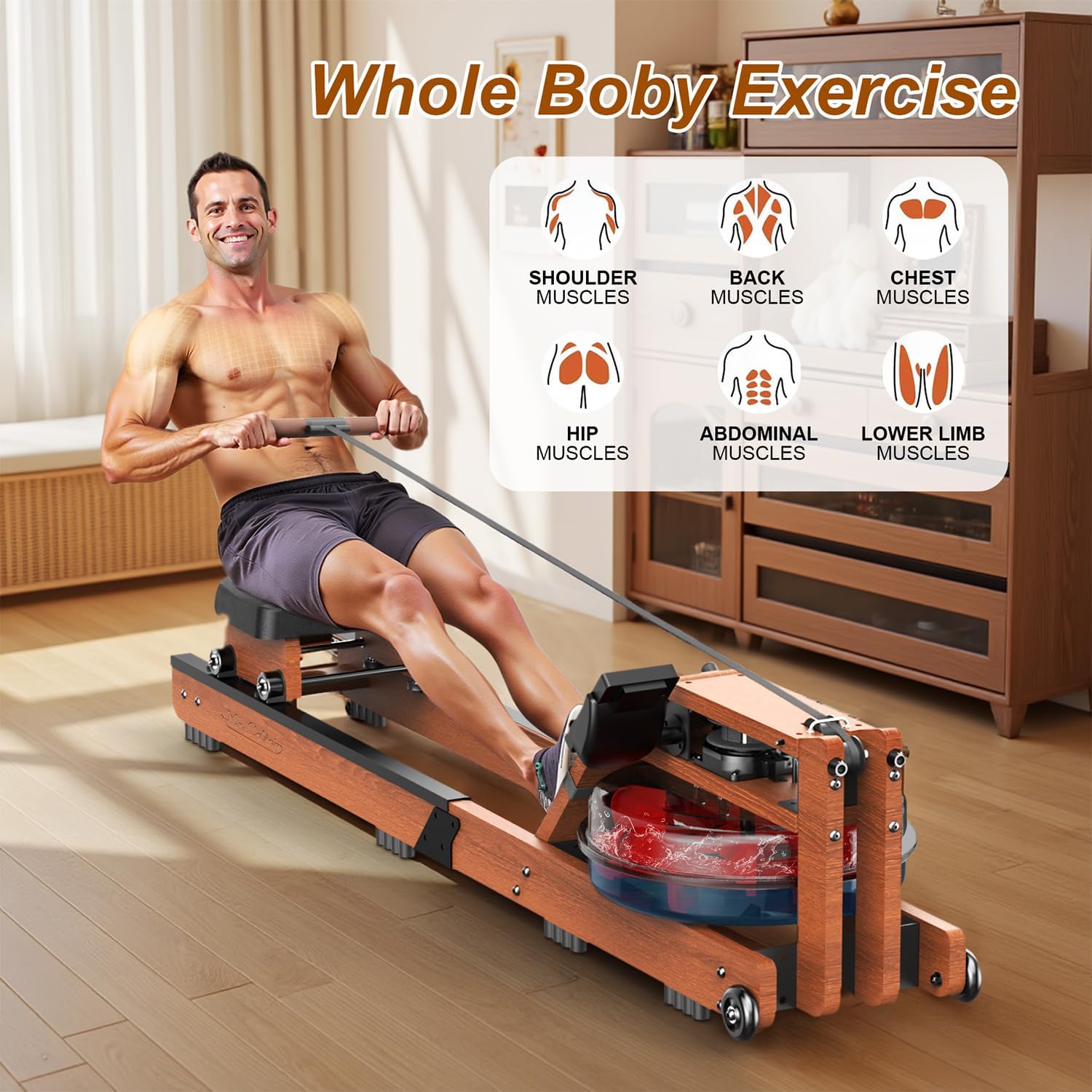 Water Rowing Machine for Home Use- Foldable Rower Machine 400LBS Weight Capacity with Dedicated Monitor & Comfortable Seat, Bluetooth APP - Image 7