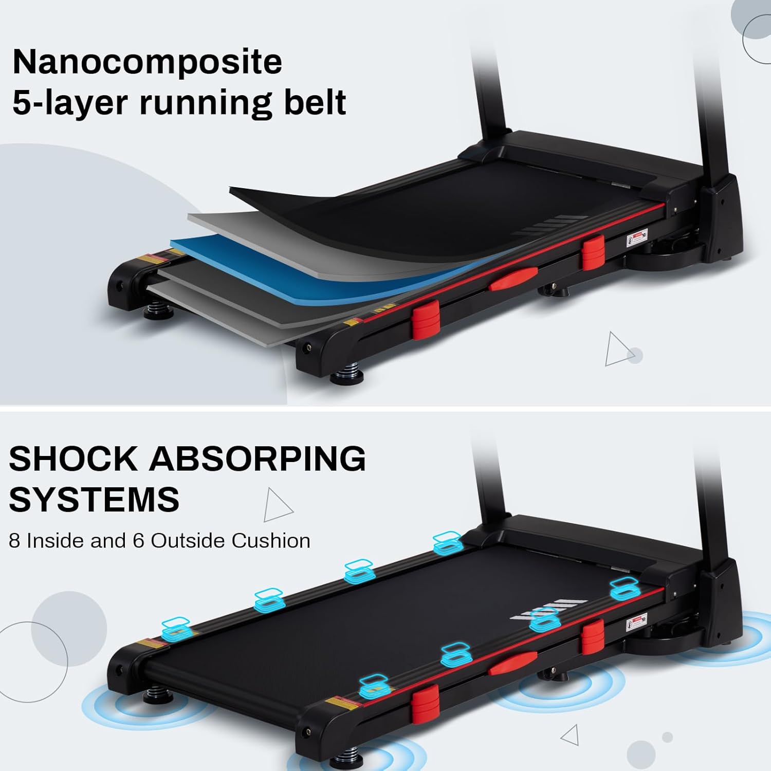 Treadmills for Home, 15% Auto Incline, 0.5-10 MPH, 18" Belt, 3 HP, 350lb Capacity, Foldable, Bluetooth App - Image 3