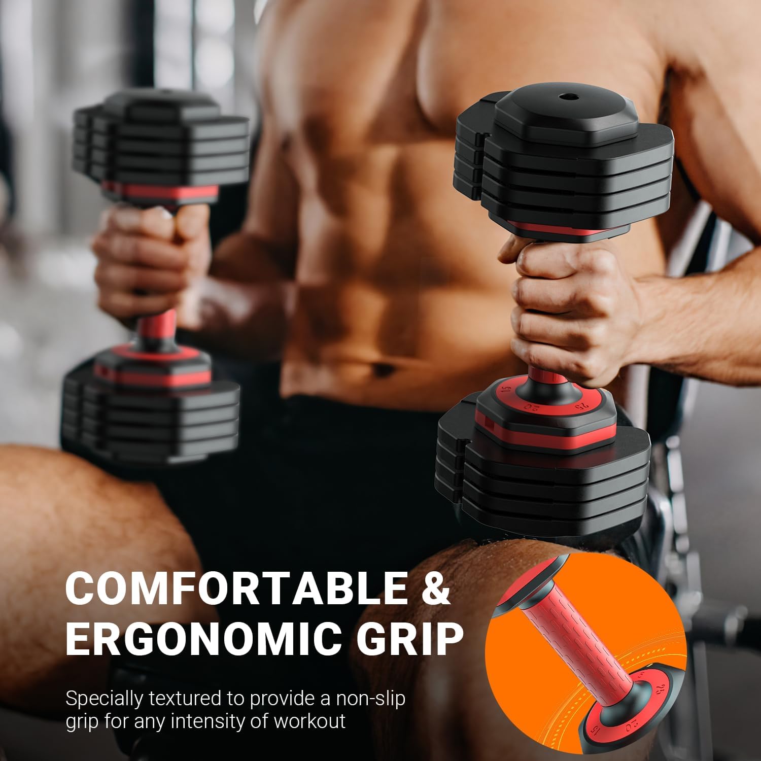 Adjustable Dumbbells Set of 2, 1 Hand Adjustable Weights Dumbbells Set, 5 in 1/10 in 1 Free Dumbbell with Anti-Slip Texture Handle, 25/55/80lb Pair Weight Set For Home Gym Suit both Men and Women - Image 8