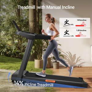 3-in-1 Treadmill with 14% Incline, Portable Treadmills for Home with Handle, Foldable Treadmills with 300 Lbs Weight Capacity, 3.0HP Quiet Walking Pad Treadmill, Three Touch Screen