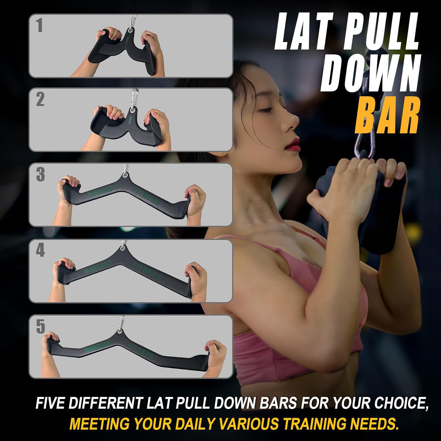 Home Gym Fitness Rowing T-bar V-bar Pulley Cable Machine Attachment, Bicep Curl Tricep Lat pulldown Bar Back Strength Training Handle Grips Lat Pull Down Bar for Seat Row Workout - Image 4