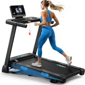 MERACH Foldable Treadmill with Incline, 7.5MPH Quiet Treadmills for Home with Double Deck Technology, 4 Silicone Shock Cushion, Heart Rate Monitoring,16.5″ Wider Belt, APP