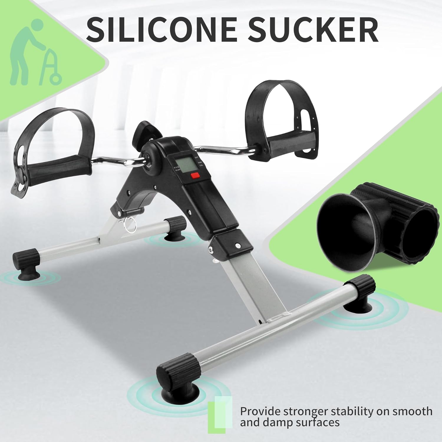 Under Desk Bike Pedal Exerciser Folding Arm Bike with LCD Display Adjustable Resistance Foldable Mini Exercise Bike Machine for Office Home with Suction Cups Anti-Slip - Image 4