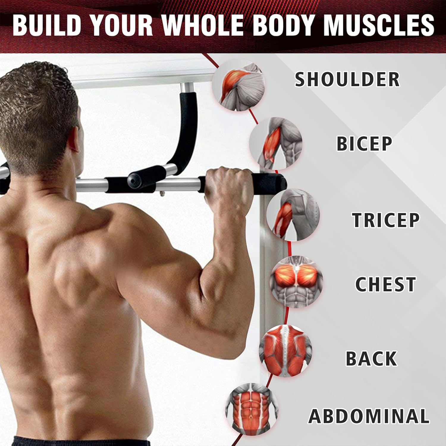 Pull Up Bar for Doorway, Upgrade Chin up Bar for Doorway Without Screws, Portable Strength Training Door Frame Pull-up Bars, Door Workout Bar with Foam Grips for Home - Image 5