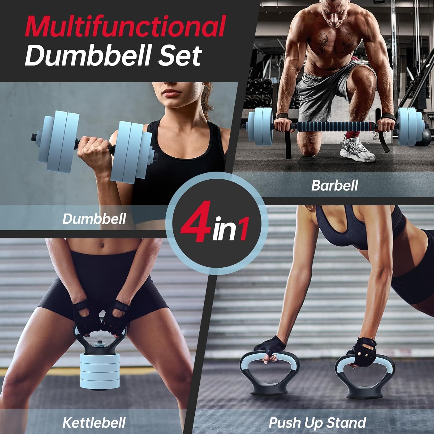 PASYOU Adjustable Dumbbells Sets, 4 in 1 Free Weight Set with Connector, Workout Weights Dumbbells Set Used as Barbell Kettlebell Push up Stand Ab Roller for Workout Gym Home Fitness - Image 2