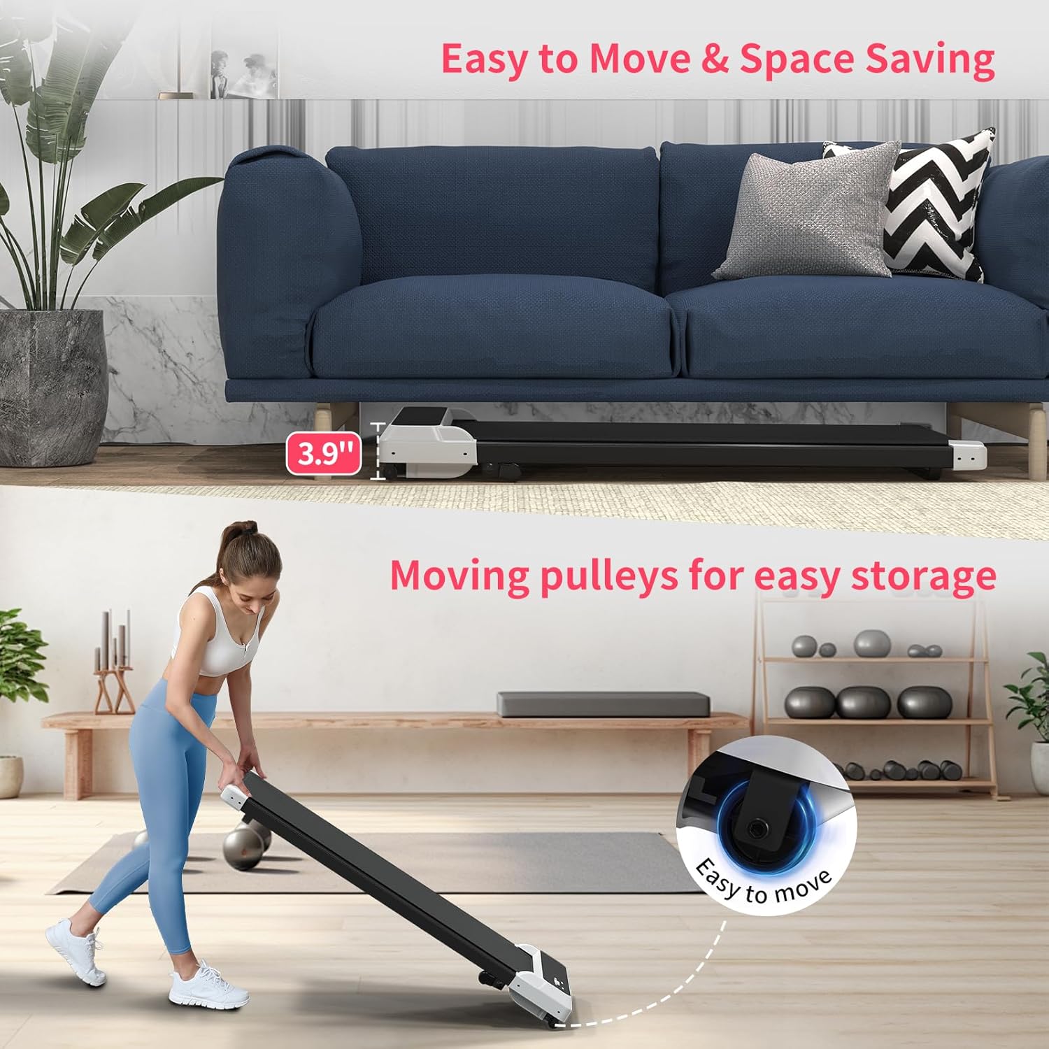 Walking Pad Treadmill with Incline,Under Desk Treadmill with Incline 2 in 1 for Walking and Jogging,2.5HP Compact Incline Walking Pad for Home Office with Remote Control - Image 6