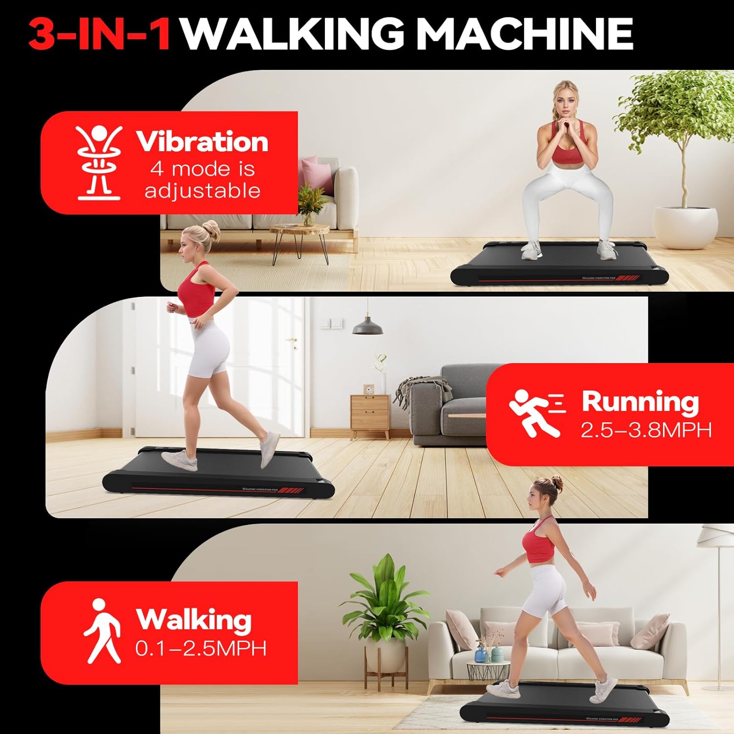 Sperax Walking Pad with APP, 3 in 1 Under Desk Treadmill, 400W Low Noise Walking Vibration Pad with Remote Control,Portable Treadmills for Home Office - Image 3