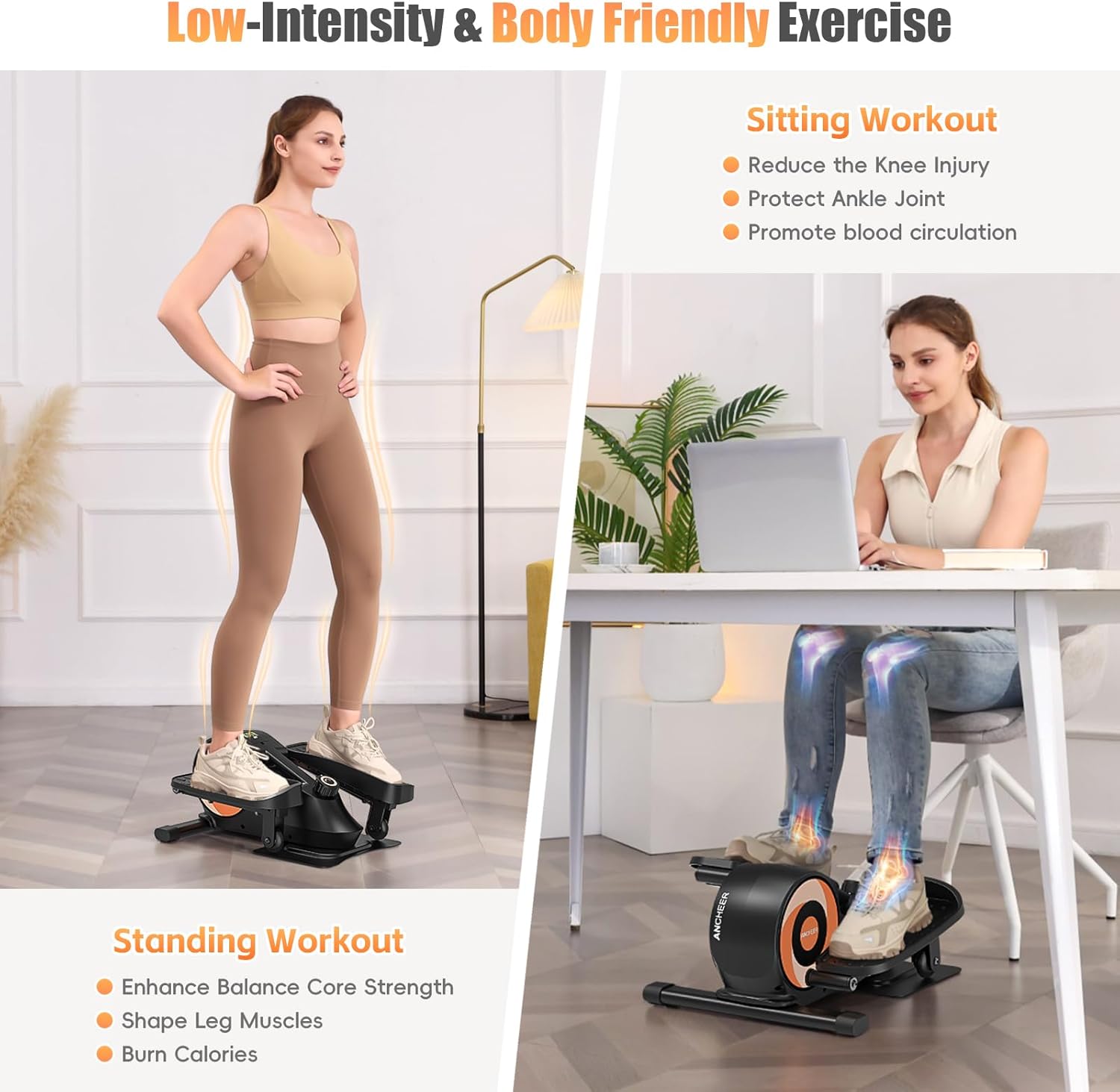 ANCHEER Under Desk Elliptical, Under Desk Bike Pedal Exerciser, Fully Assembled Leg Exerciser 2 in 1 Seated Standing Elliptical, Ultra-Quiet Mini Elliptical Machines for Home Office Use - Image 3