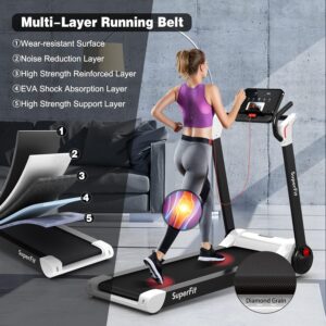 Goplus 2.25HP Folding Treadmill, Electric Superfit Treadmill W/LED Display, APP Control, Blue Tooth Speaker and Device Holder, Compact Jogging Walking Running Machine for Home & Office