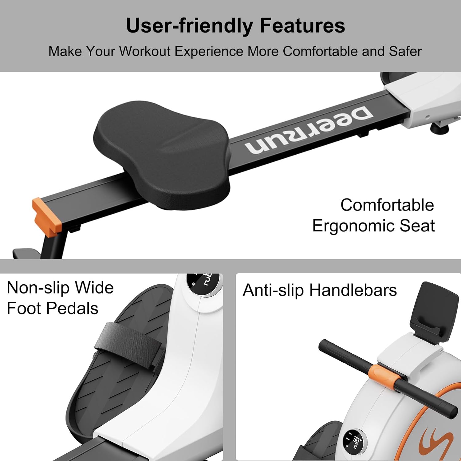DeerRun Rowing Machines for Home, 32 Levels of Quiet Resistance Magnetic Rowing Machine, 300LBS Capacity, Row Machine with LED Monitor & Comfortable Seat, Bluetooth, App Supported and Tablet Holder - Image 3