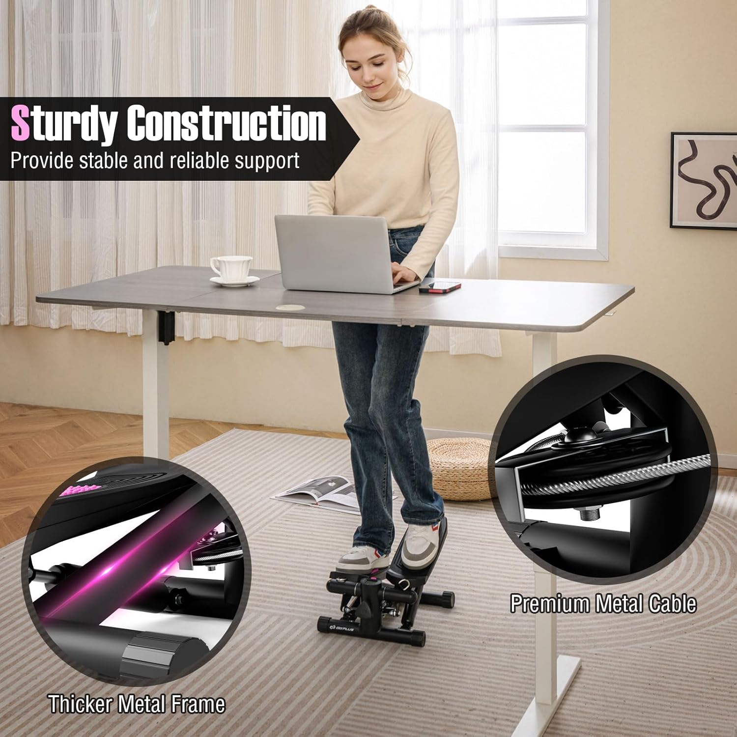 Goplus Steppers for Exercise at Home, Intensity Adjustable Hydraulic Mini Stepper w/Resistance Bands & LCD Monitor, Quiet & Portable Small Cardio Exercise Machine for Home Office or Under Desk - Image 5