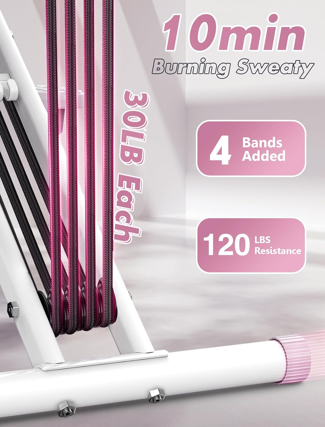Sportsroyals Pink Squat Machine Rowing Machine for Home 2 in 1 Rower & Squat Assist Workout Foldable Rower for Home Full Body Worikout Adjustable 4 Resistance Bands 330lbs - Image 4