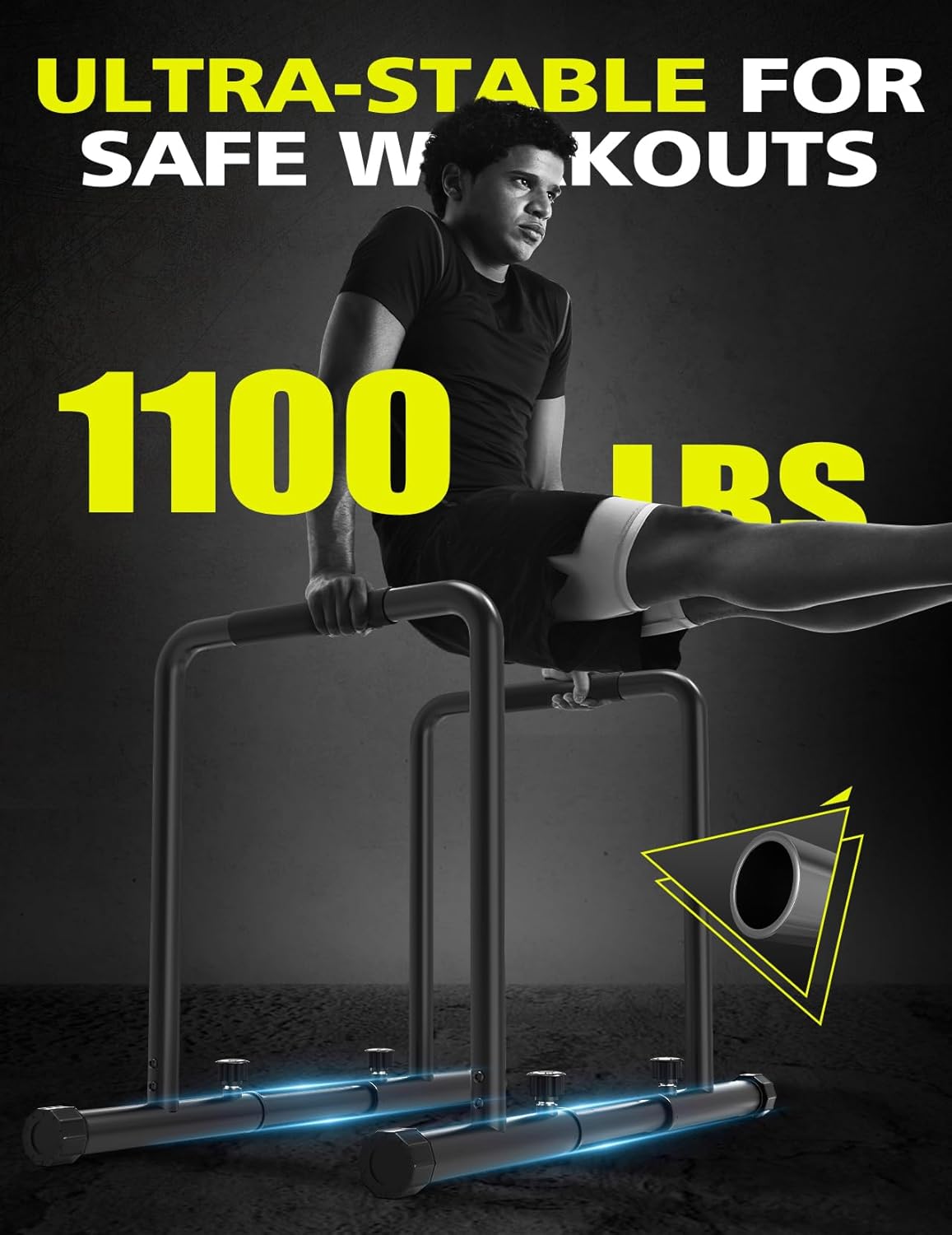 Dripex 1100lbs Adjustable Dip Bar Heavy Duty Steel Dip Station, Home Dip Stand with Two Safety Connectors, Parallel Bars Dip Equipment for Calisthenics, Strength Training - Image 2