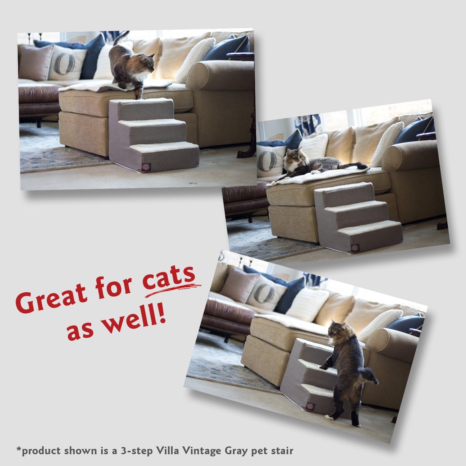 Majestic Pet 3 Step Suede Portable Dog Stairs for Small Dogs to get on Bed Supports 25 lbs or Less – Dog Steps for High Bed with Machine Washable Cover – Pet Stairs for Cats Stone - Image 6