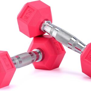 Portzon Weights Dumbbells Pink Colors Compatible with Set of 2 Neoprene/Rubber Dumbbells,1-15 LB, Anti-Slip, Anti-roll, Hex Shape