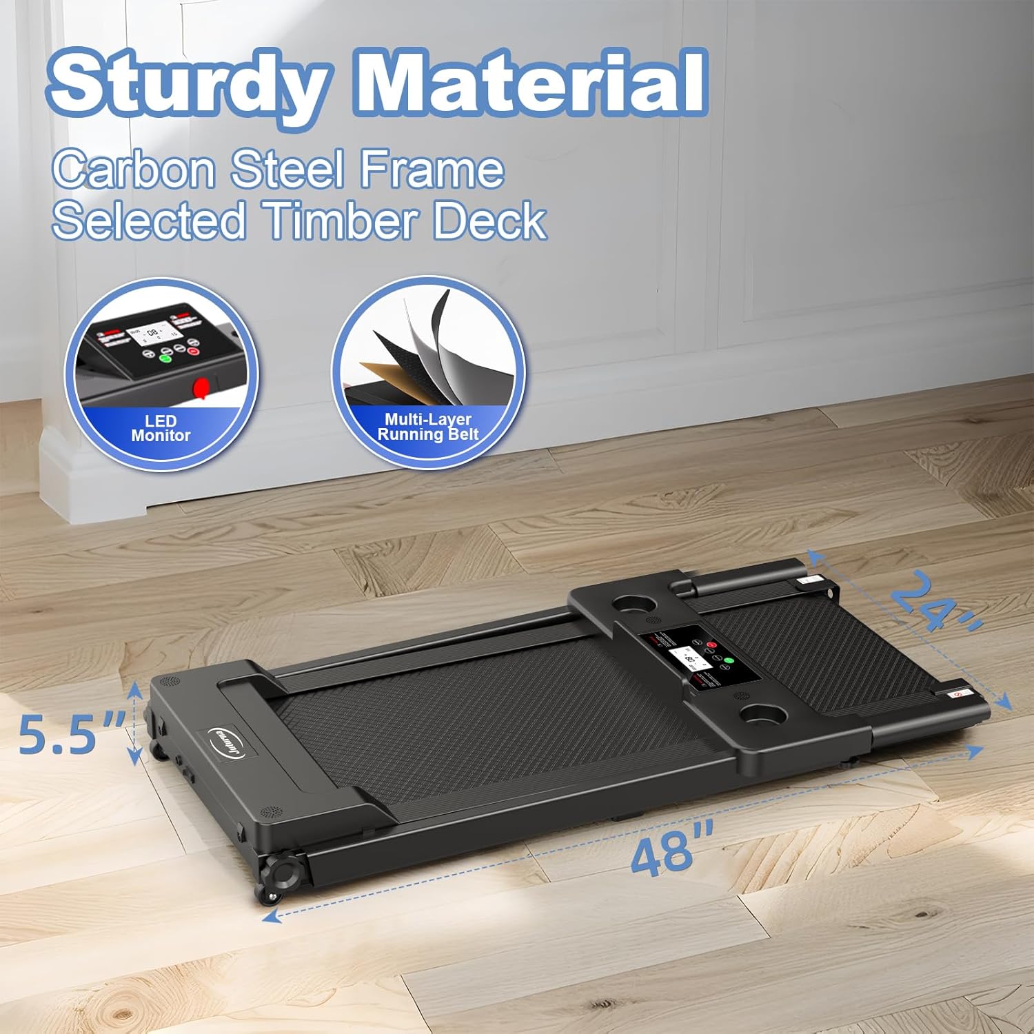 Juturna Treadmills for Home, Walking Pad with Handle Bar, Portable Foldable Treadmill, 3.0 HP Walking Pad with 300 LBS Capacity, Folding Treadmill with LED Display - Image 2