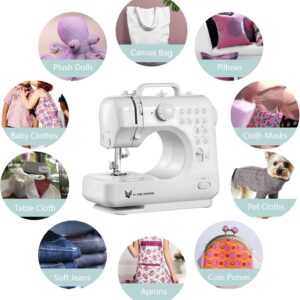 Portable Sewing Machine for Beginners, Mini Electric Sewing Machine 12 Built-in Stitch Patterns, 2 Speed with Foot Pedal & Sewing Kit, Easy DIY Household máquinas de coser for Kids Ages 8-12