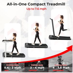 SubSunFolding Treadmill, Walking Pad with Handle, Under Desk Portable Treadmill for Home, Black/White