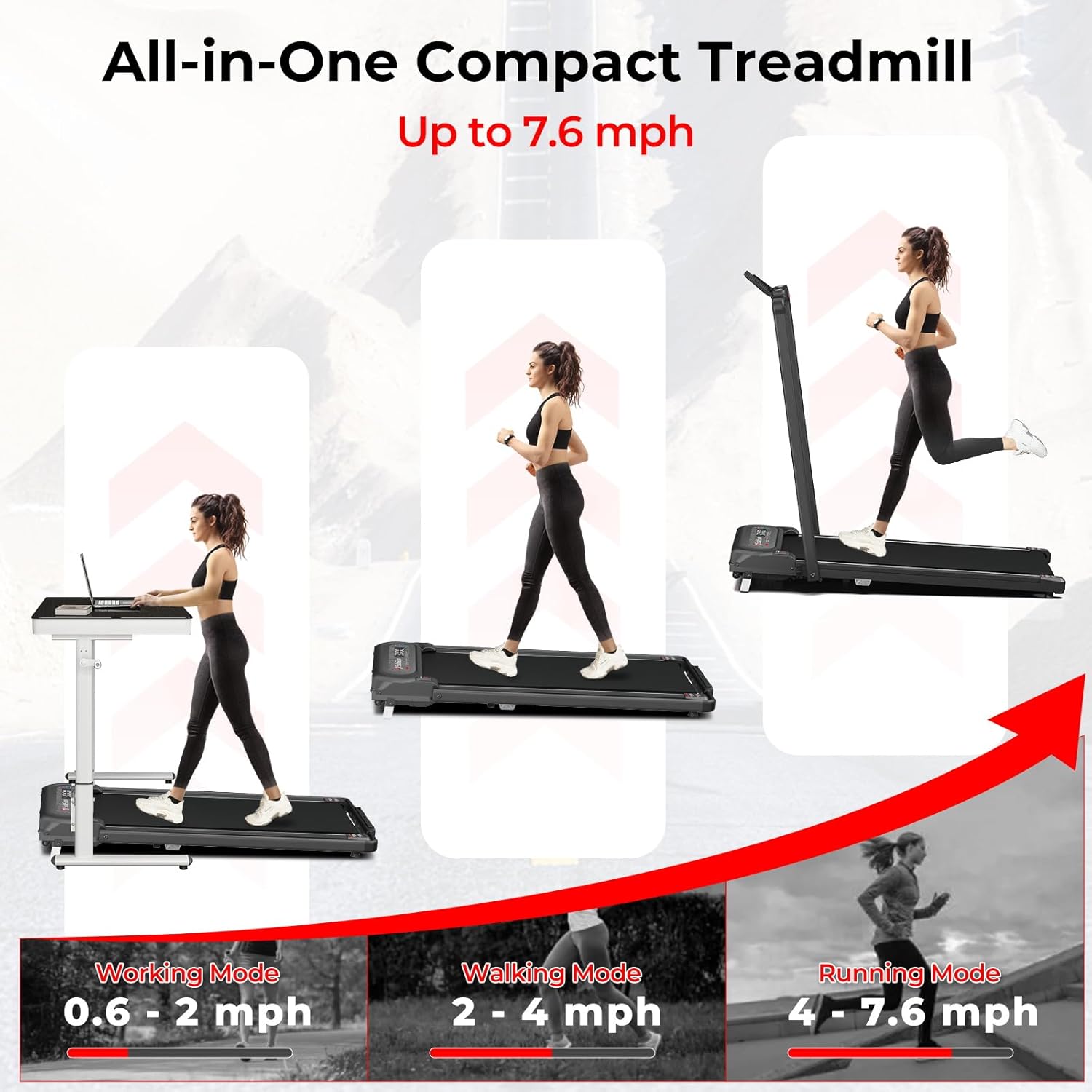 SubSunFolding Treadmill, Walking Pad with Handle, Under Desk Portable Treadmill for Home, Black/White - Image 2